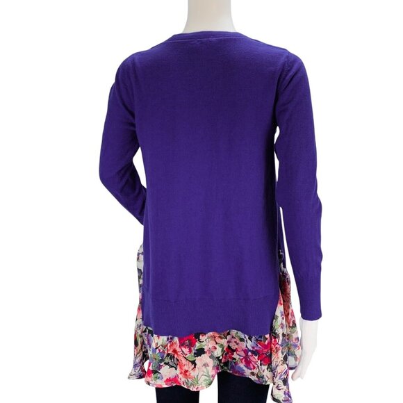 LOGO by Lori Goldstein Sweater Cotton Cashmere Floral Chiffon Hem A261080 Size S - Picture 9 of 13